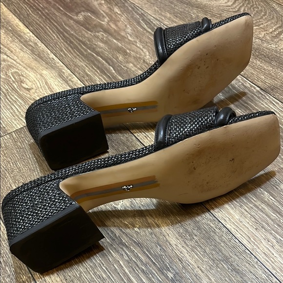 GU Sam Edelman Waylon Leather and Raffia Double E Detail Slide Sandals 9 - Picture 9 of 13